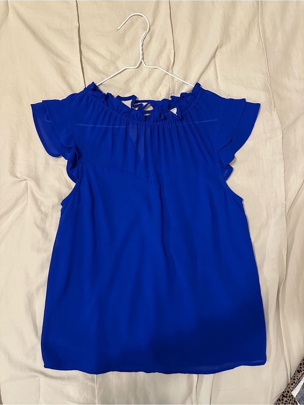 Monteau Royal Blue Ruffle Sleeve Tie-Back Top